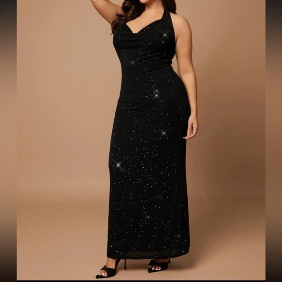 Plus Size Women Net Yarn Rhinestone Halter Backless Elegant Party Dress 4X (20) - Picture 4 of 15